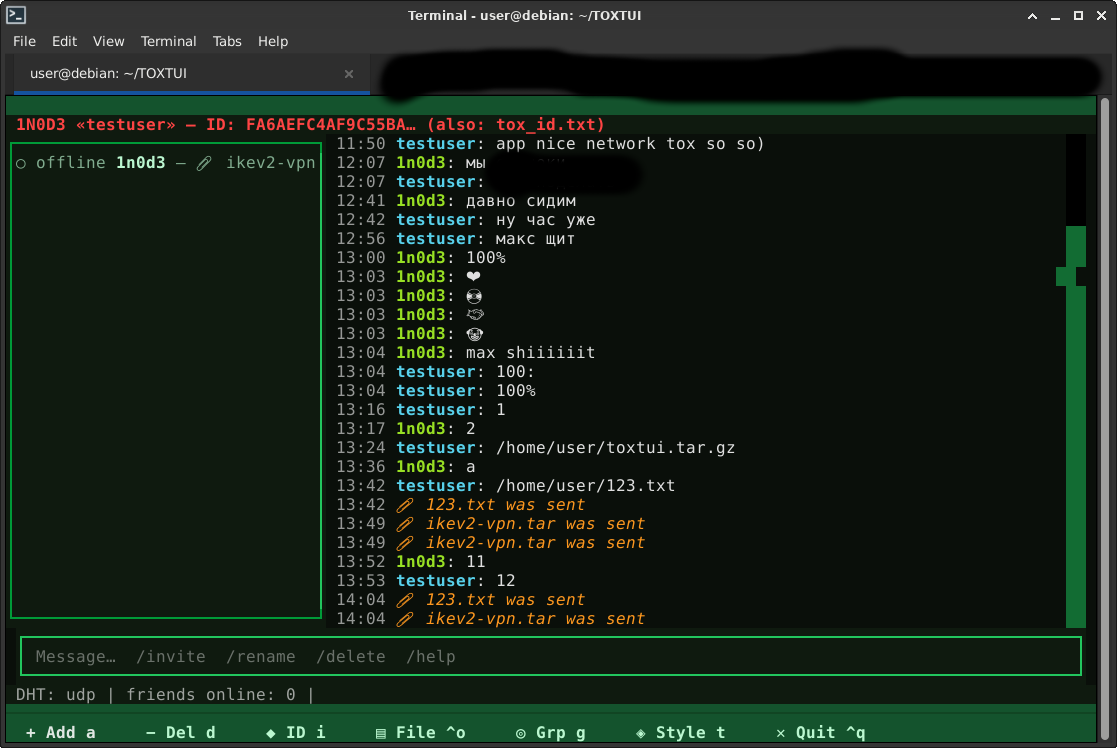 TOXTUI — chat screen